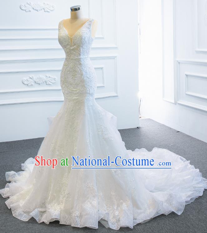 Custom Marriage Formal Garment Compere Luxury Long Trailing Full Dress Catwalks Princess Costume Bride Clothing Vintage Wedding Dress