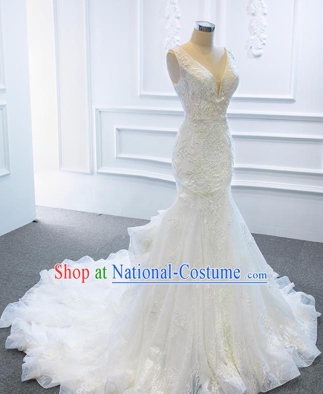 Custom Marriage Formal Garment Compere Luxury Long Trailing Full Dress Catwalks Princess Costume Bride Clothing Vintage Wedding Dress