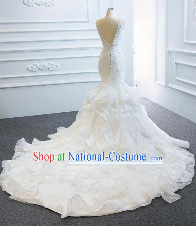 Custom Marriage Formal Garment Compere Luxury Long Trailing Full Dress Catwalks Princess Costume Bride Clothing Vintage Wedding Dress