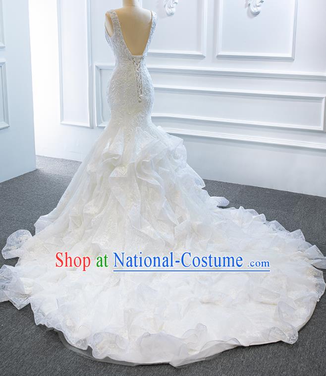 Custom Marriage Formal Garment Compere Luxury Long Trailing Full Dress Catwalks Princess Costume Bride Clothing Vintage Wedding Dress