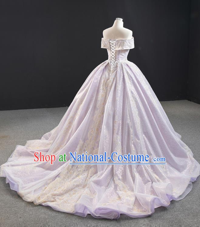 Custom Vintage Embroidery Lace Wedding Dress Marriage Formal Garment Compere Luxury Lilac Trailing Full Dress Catwalks Princess Costume Bride Clothing