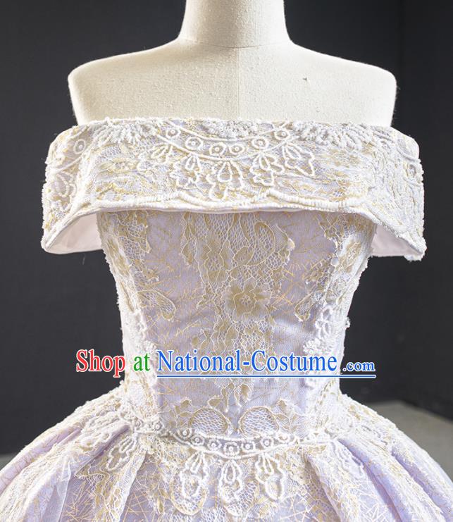 Custom Vintage Embroidery Lace Wedding Dress Marriage Formal Garment Compere Luxury Lilac Trailing Full Dress Catwalks Princess Costume Bride Clothing