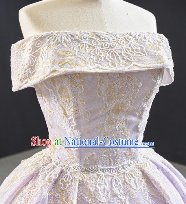 Custom Vintage Embroidery Lace Wedding Dress Marriage Formal Garment Compere Luxury Lilac Trailing Full Dress Catwalks Princess Costume Bride Clothing