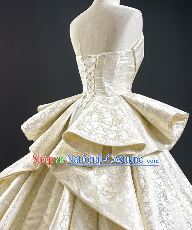 Custom Vintage Bride Clothing Champagne Satin Wedding Dress Compere Formal Garment Marriage Luxury Trailing Full Dress Catwalks Princess Costume