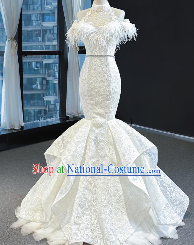 Custom Catwalks Princess Costume Vintage Bride Clothing Lace Wedding Dress Compere Formal Garment Marriage Luxury Fishtail Full Dress