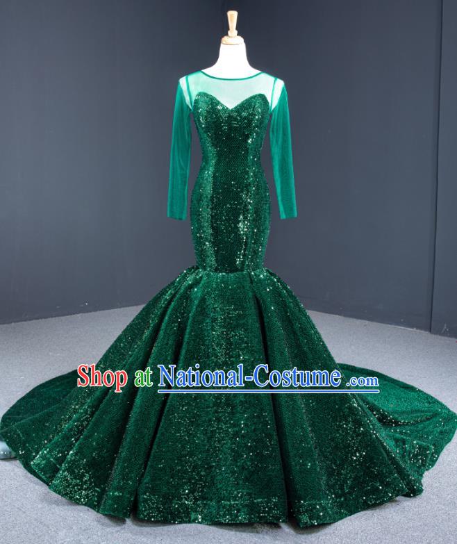 Custom Luxury Green Wedding Dress Compere Formal Garment Marriage Fishtail Full Dress Catwalks Princess Costume Vintage Bride Clothing