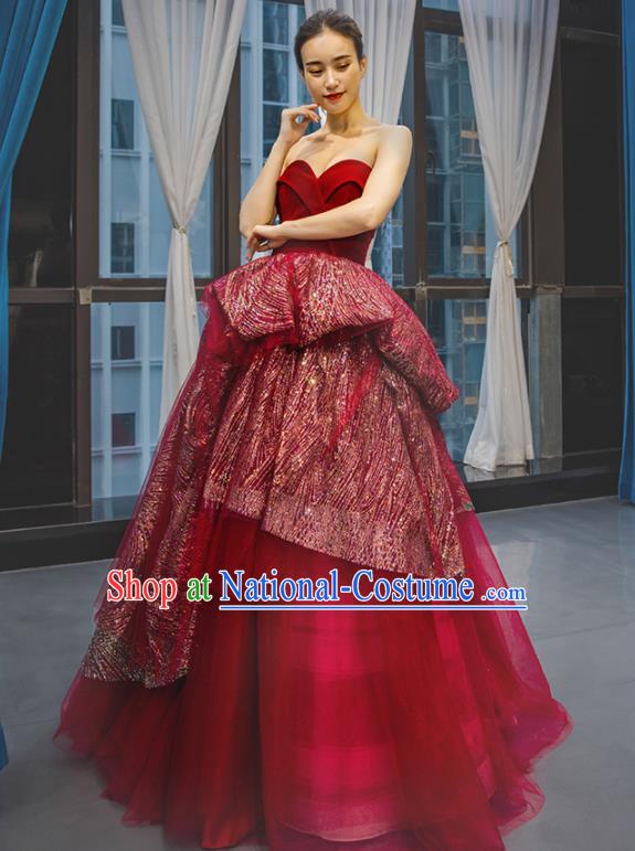 Custom Bride Clothing Luxury Red Wedding Dress Compere Formal Garment Court Vintage Full Dress European Queen Costume