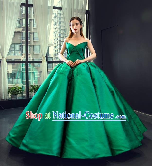 Custom Bride Clothing Luxury Green Satin Wedding Dress Compere Formal Garment Court Vintage Full Dress European Princess Costume