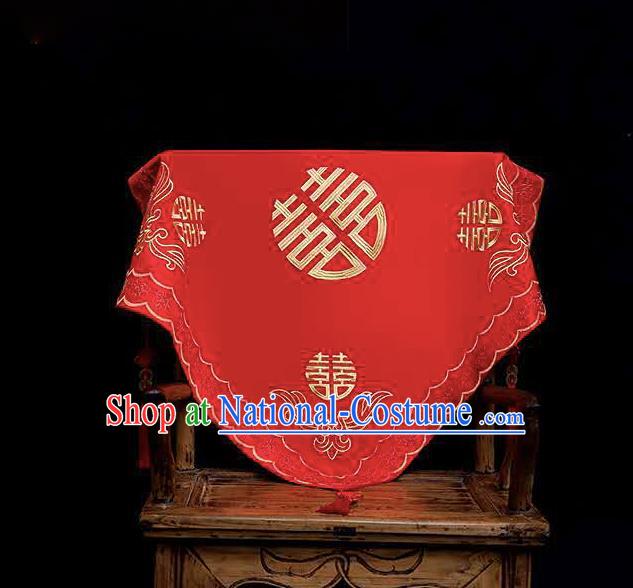 Chinese Traditional Wedding Headdress Bride Embroidered Red Kerchief Classical Marriage Headwear