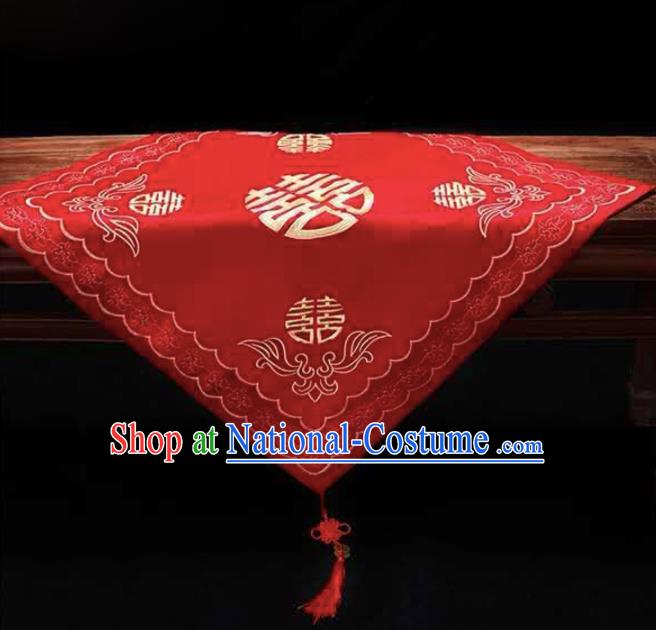 Chinese Traditional Wedding Headdress Bride Embroidered Red Kerchief Classical Marriage Headwear