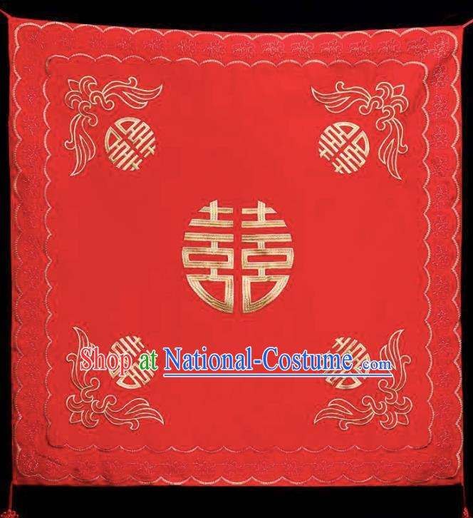 Chinese Traditional Wedding Headdress Bride Embroidered Red Kerchief Classical Marriage Headwear