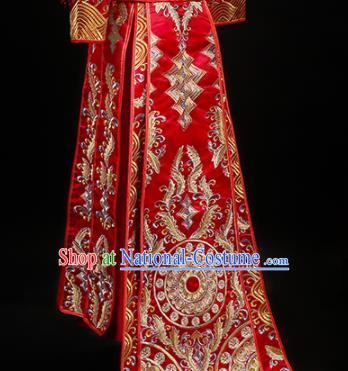 China Traditional Bride Dress Outfits Embroidery Red Xiuhe Suits Bridal Attire Clothing Wedding Diamante Garment Costumes