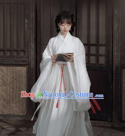 China Ancient Goddess White Hanfu Dress Jin Dynasty Palace Lady Clothing Traditional Historical Costumes Complete Set