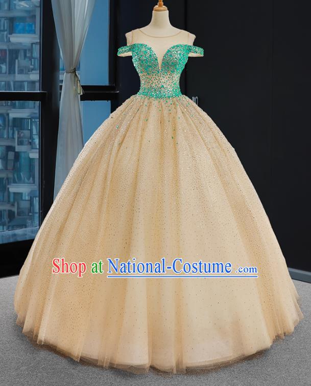 Custom Court Vintage Apricot Full Dress European Princess Costume Bride Clothing Luxury Wedding Dress Compere Formal Garment