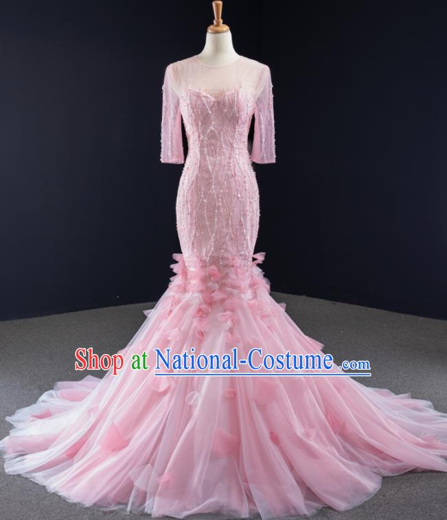 Custom Compere Formal Garment Court Vintage Full Dress European Princess Costume Bride Clothing Luxury Pink Trailing Wedding Dress