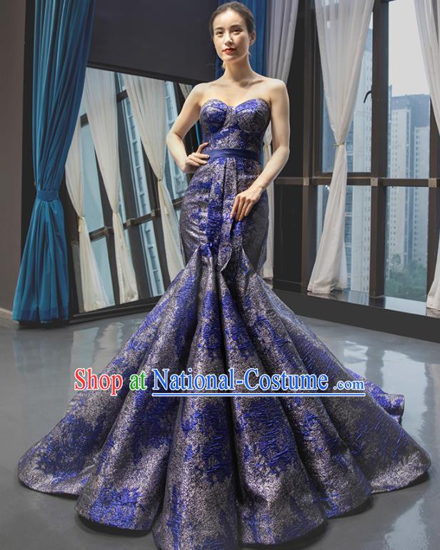 Custom Luxury Royalblue Trailing Wedding Dress Compere Formal Garment Court Vintage Full Dress European Princess Costume Bride Clothing