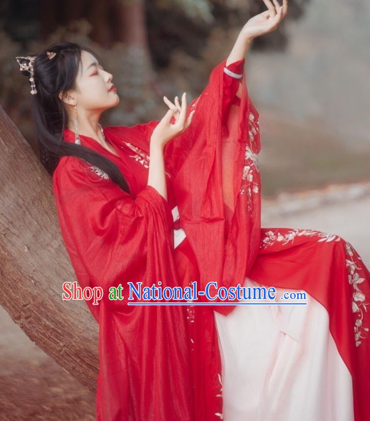 China Traditional Wedding Historical Costumes Ancient Bride Red Hanfu Dress Garments Jin Dynasty Princess Clothing Full Set