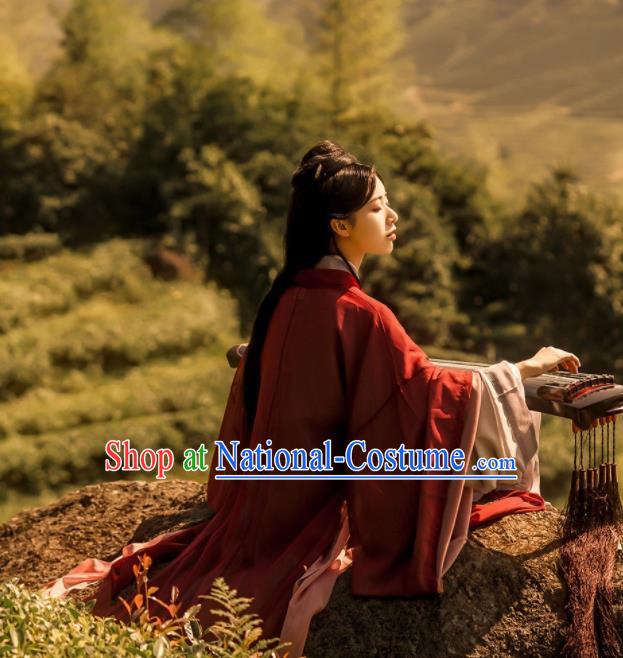 China Ancient Swordswoman Red Hanfu Dress Garments Jin Dynasty Clothing Traditional Chivalrous Knight Historical Costumes