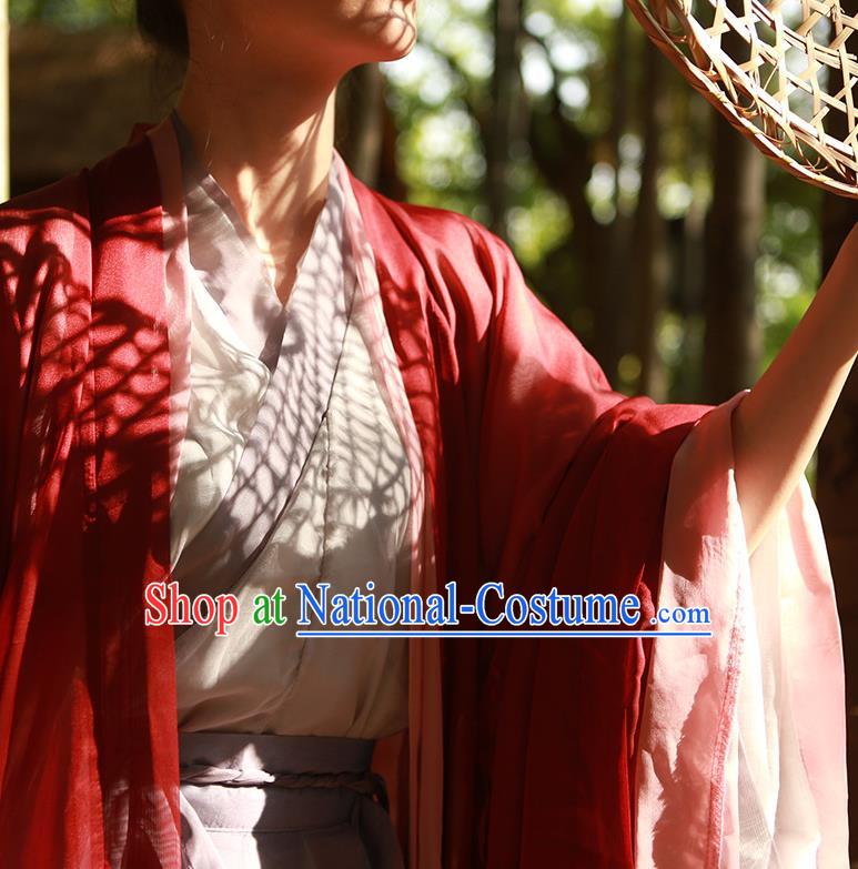 China Ancient Swordswoman Red Hanfu Dress Garments Jin Dynasty Clothing Traditional Chivalrous Knight Historical Costumes