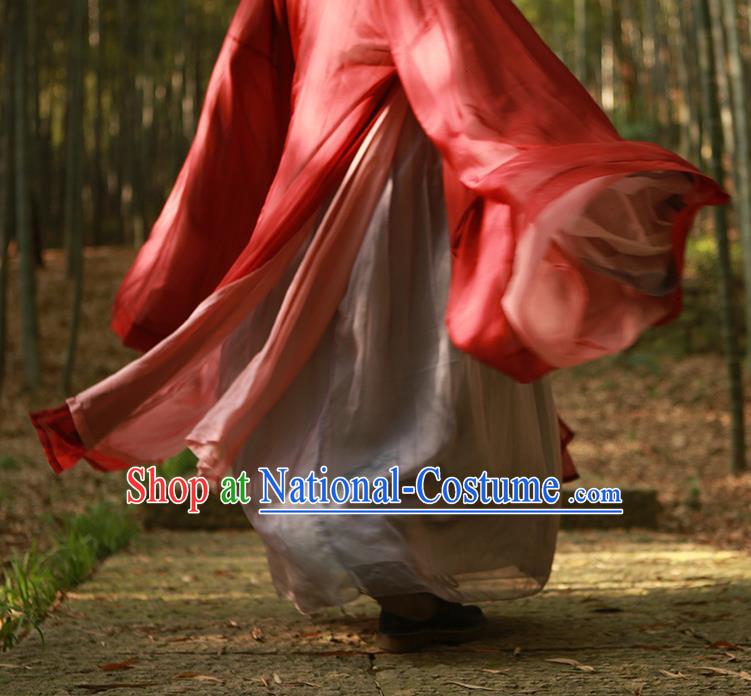 China Ancient Swordswoman Red Hanfu Dress Garments Jin Dynasty Clothing Traditional Chivalrous Knight Historical Costumes