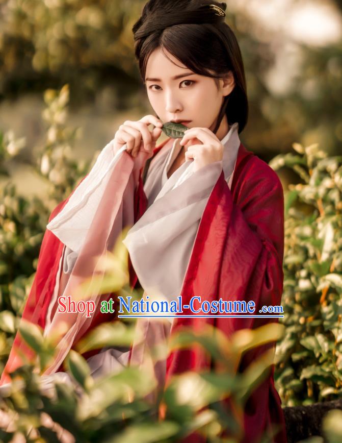 China Ancient Swordswoman Red Hanfu Dress Garments Jin Dynasty Clothing Traditional Chivalrous Knight Historical Costumes