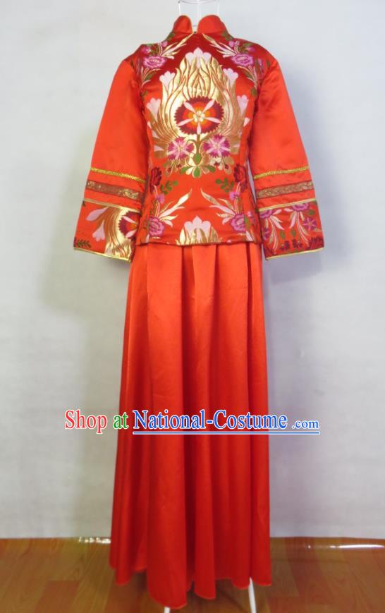 China Wedding Garment Costumes Classical Red Cheongsam Dress Traditional Xiuhe Suits Bride Toasting Clothing