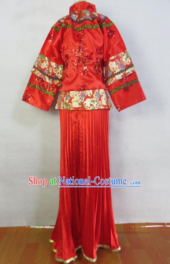 China Ancient Bride Toasting Clothing Wedding Garment Costumes Classical Red Cheongsam Dress Traditional Xiuhe Suits