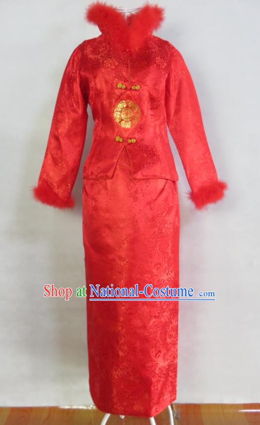 China Bride Red Dress Traditional Wedding Garment Costumes Classical Cheongsam Embroidery Xiuhe Suits Ancient Toasting Clothing