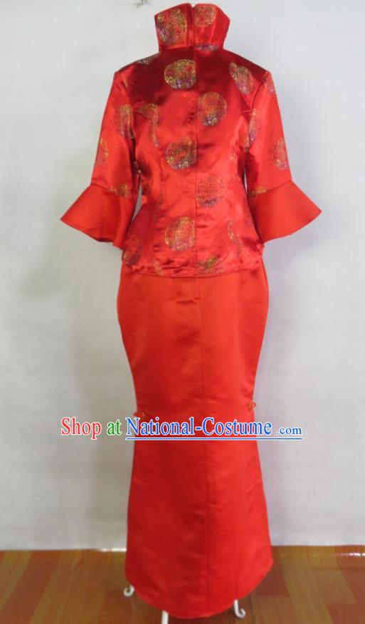 China Red Satin Xiuhe Suits Ancient Toasting Clothing Bride Dress Traditional Wedding Garment Costumes Classical Cheongsam