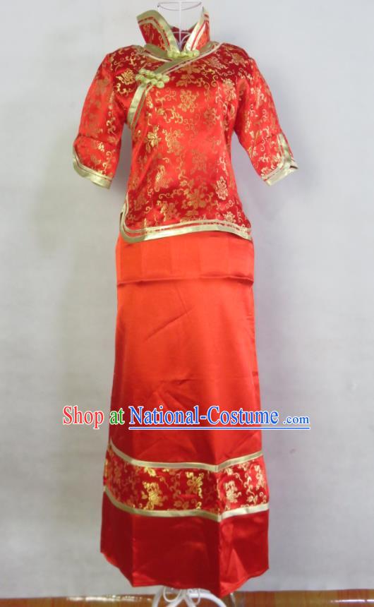 China Classical Tang Suit Cheongsam Red Satin Xiuhe Suits Ancient Toasting Clothing Bride Dress Traditional Wedding Garment Costumes