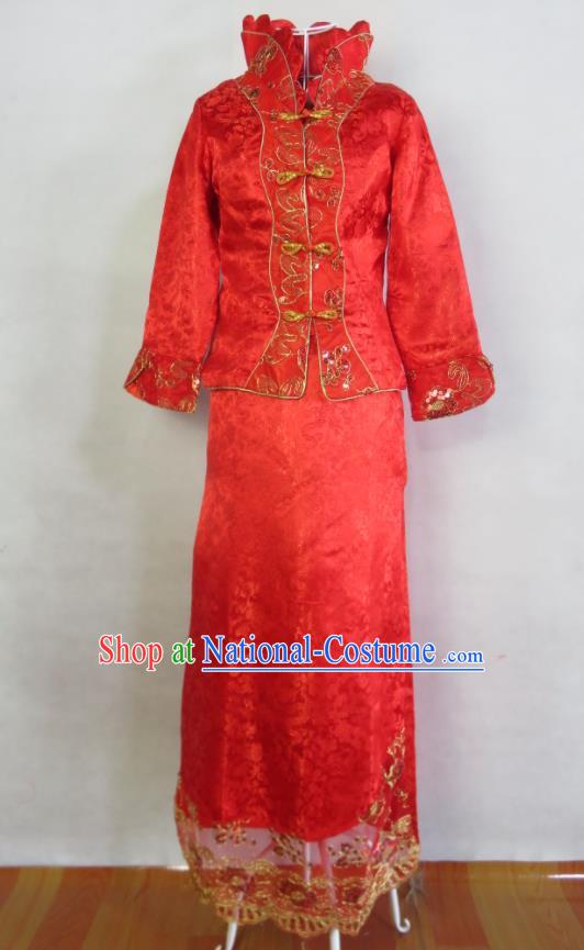 China Tang Suit Cheongsam Classical Xiuhe Suits Ancient Bride Toasting Red Dress Clothing Traditional Wedding Garment Costumes