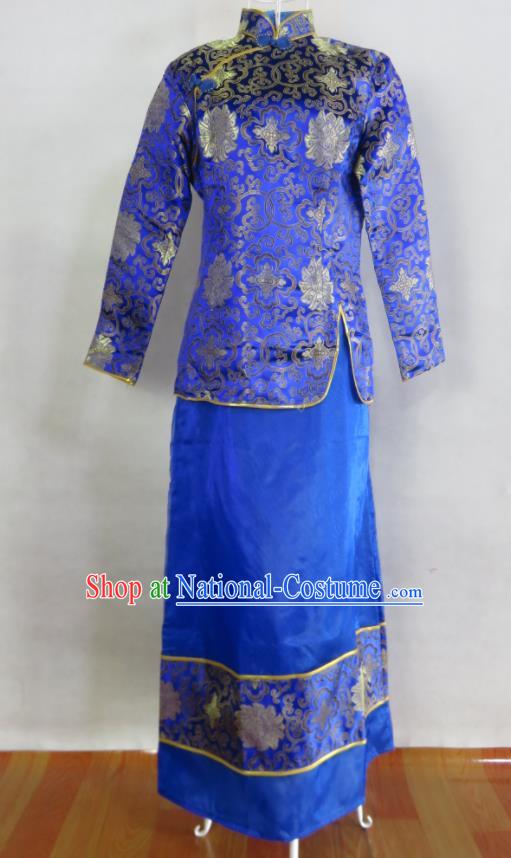 China Wedding Garment Costume Ancient Bridegroom Royalblue Brocade Outfits Tang Suits Jacket and Robe