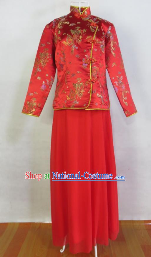 China Tang Suits Jacket and Robe Wedding Garment Costume Ancient Bridegroom Red Brocade Outfits