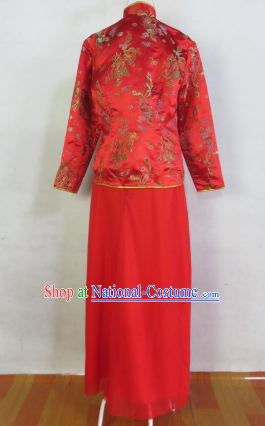 China Tang Suits Jacket and Robe Wedding Garment Costume Ancient Bridegroom Red Brocade Outfits