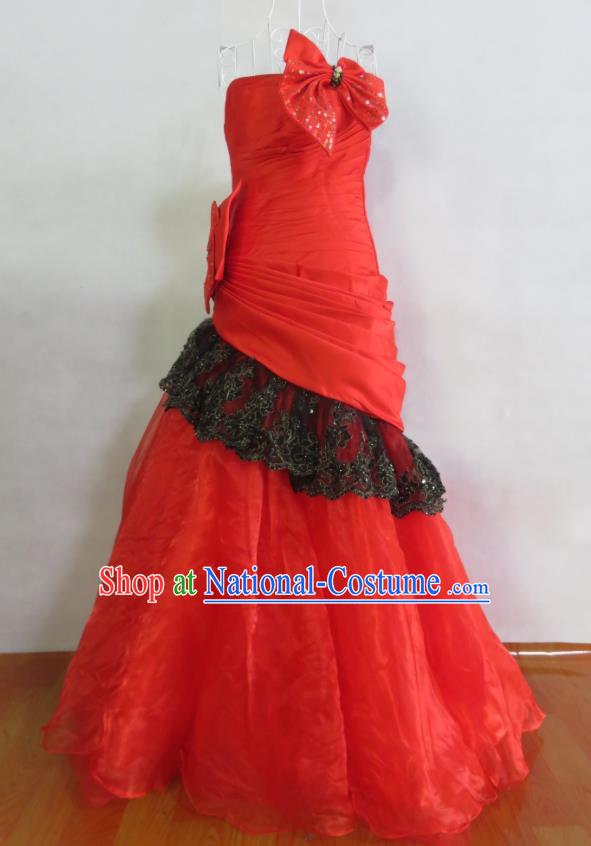 Custom Red Veil Wedding Dress Modern Dance Fashion Costume Bride Fishtail Full Dress Photography Clothing