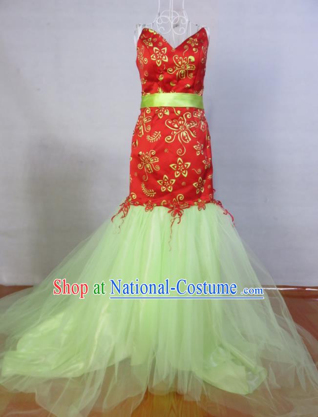 Custom Modern Dance Fashion Costume Bride Fishtail Full Dress Photography Clothing Wedding Dress