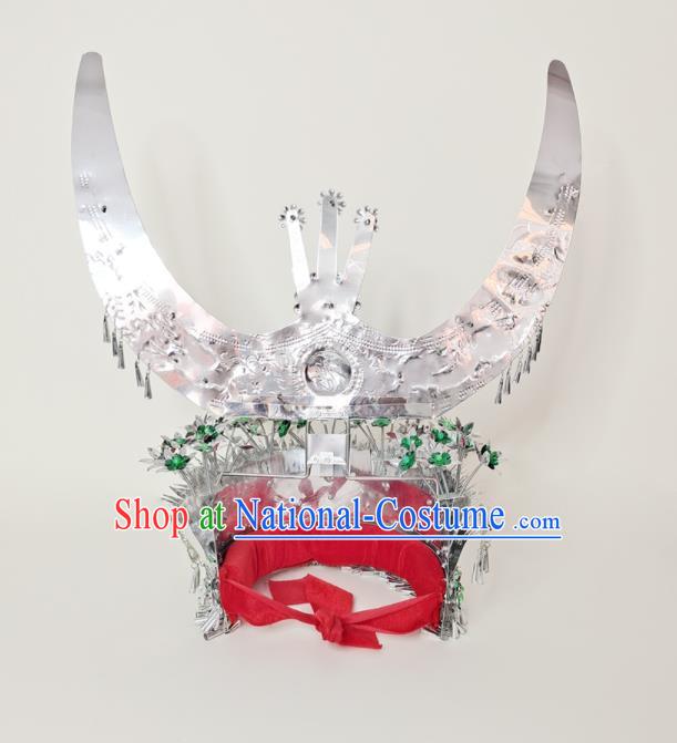 Chinese Miao Nationality Stage Performance Hat Dong Minority Woman Silver Headdress Ethnic Bride Wedding Headwear