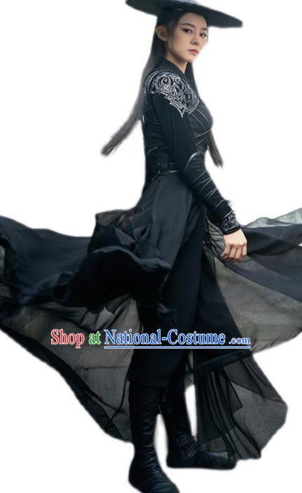 China Ancient Swordswoman Black Hanfu Clothing Classical Dance Clothing Female Knight Garment Costumes