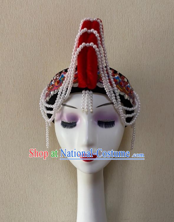 China Guangdong Minority Wedding Headwear Ethnic Performance Tassel Headdress She Nationality Folk Dance Red Hat