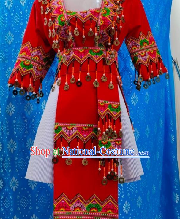 China Miao Nationality Folk Dance Costumes Ethnic Performance Clothing Traditional Hmong Bride Dress Outfits Yunnan Minority Festival Garments