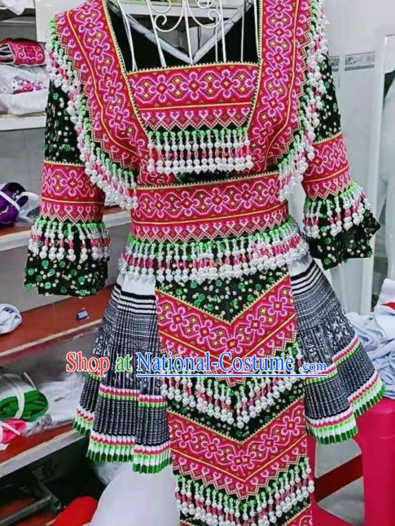 China Miao Nationality Female Costumes Ethnic Performance Clothing Traditional Hmong Folk Dance Dress Outfits Guizhou Minority Garments