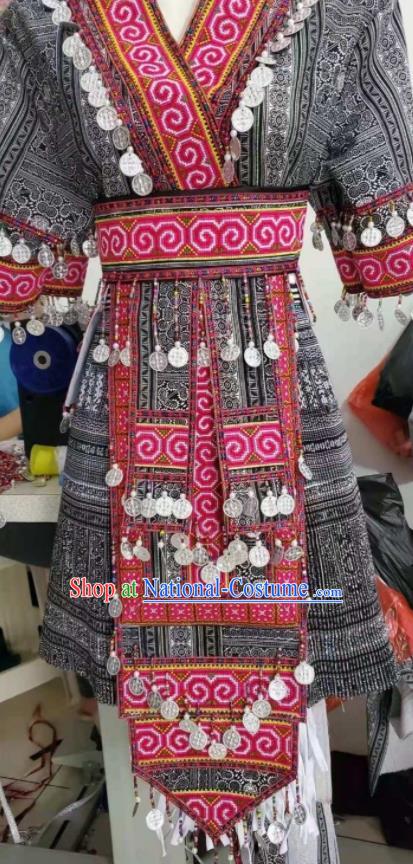 China Miao Nationality Costumes Ethnic Performance Clothing Traditional Hmong Folk Dance Grey Dress Outfits Yunnan Minority Female Garments