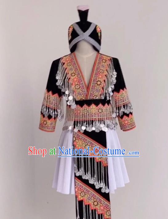 China Traditional Hmong Folk Dance Dress Outfits Yunnan Minority Performance Garments Miao Nationality Costumes Ethnic Clothing