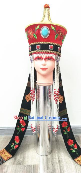 Chinese Ethnic Bride Headdress Mongol Nationality Stage Performance Tassel Red Hat Mongolian Minority Wedding Hair Accessories