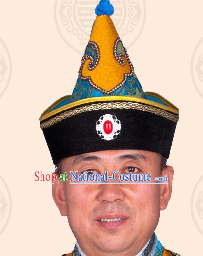 China Mongolian Nationality Performance Headdress Mongol Nationality Royal Highness Headwear Handmade Folk Dance Hat