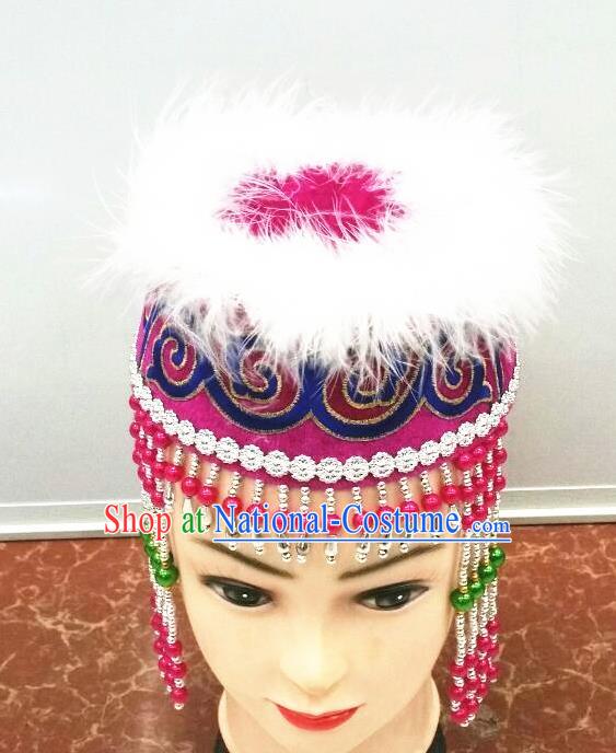 Chinese Mongolian Minority Dance Hair Accessories Ethnic Girl Stage Performance Headdress Mongol Nationality Children Purple Hat