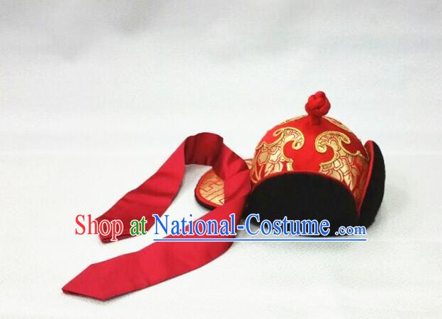 China Mongolian Nationality Wedding Headdress Mongol Nationality Royal Highness Headwear Handmade Folk Dance Red Hat