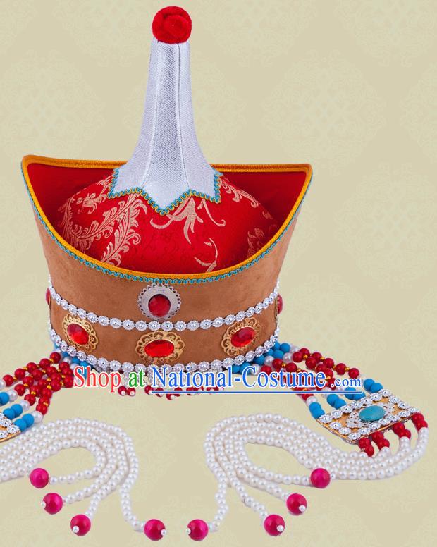 Chinese Mongol Nationality Wedding Tassel Hat Mongolian Minority Bride Hair Accessories Ethnic Stage Performance Headdress