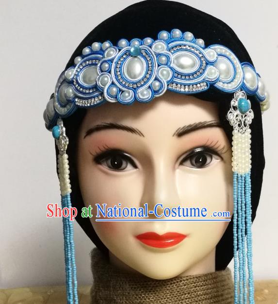 Chinese Mongol Nationality Wedding Bride Tassel Headband Mongolian Minority Folk Dance Hair Accessories Ethnic Stage Performance Headpieces