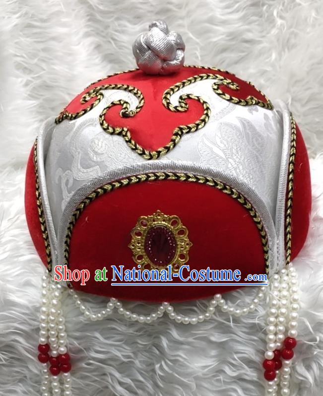 Chinese Mongolian Minority Girl Hair Accessories Ethnic Folk Dance Headdress Mongol Nationality Children Red Hat